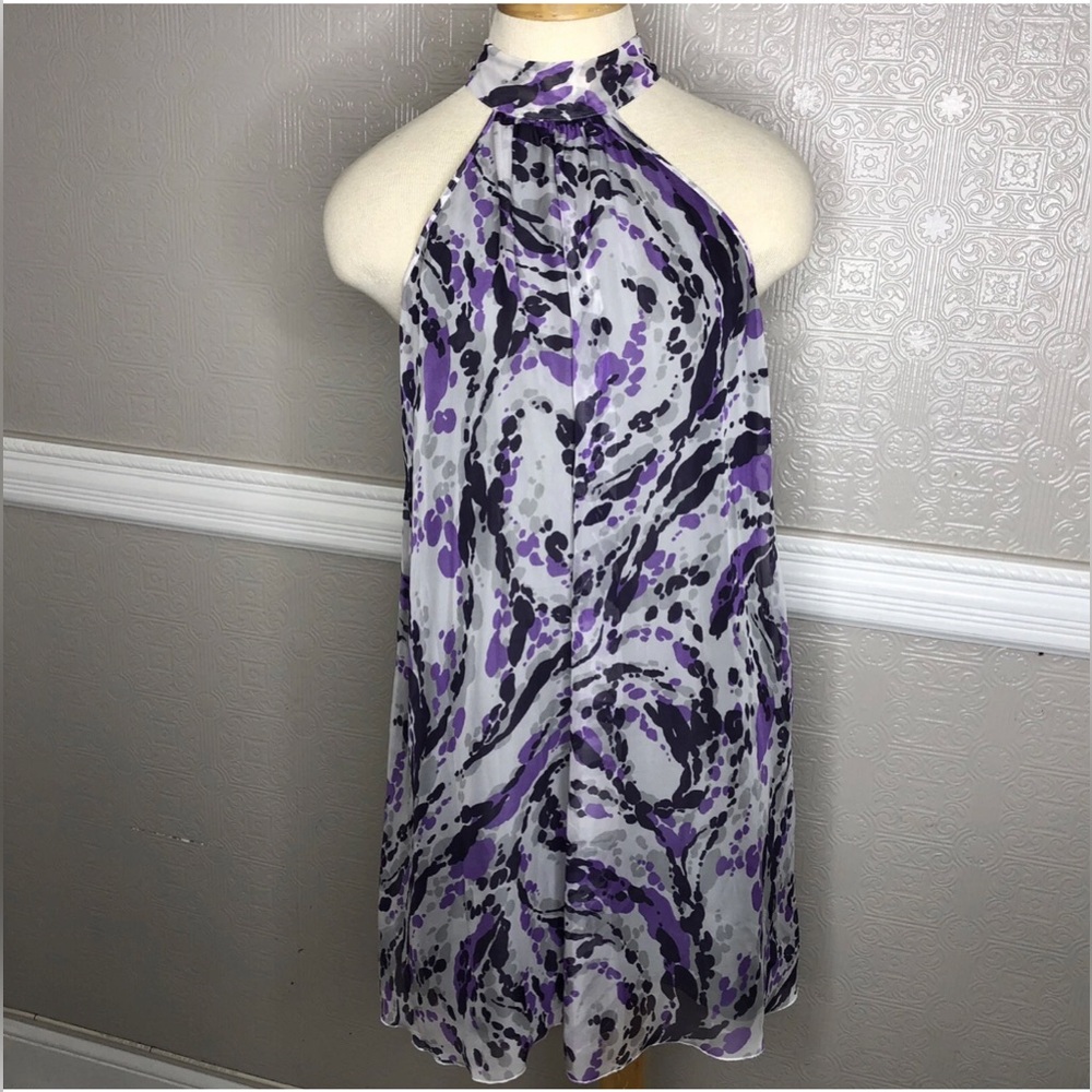 Armani Exchange Purple, Black and White Halter Swing Dress